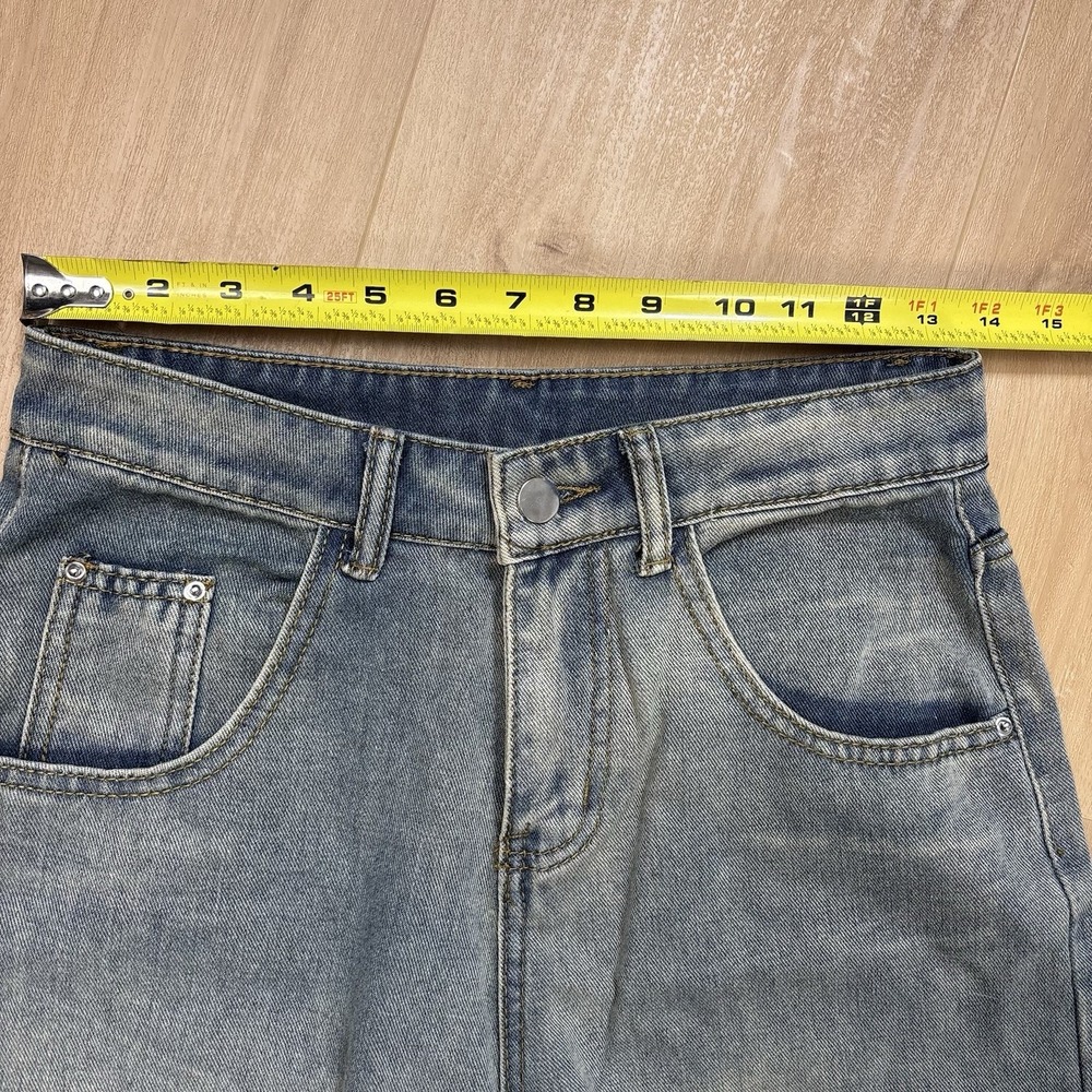 Y2K Super Wide Leg Flare Acid Wash Womens Jeans 28 High Waist Festival Frayed - Picture 5 of 9